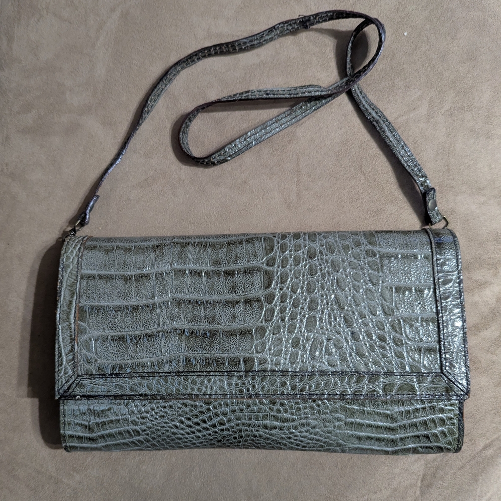 Amelia Berko Gray Crocodile-Embossed Shoulder Bag